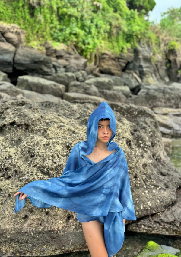 MAXI SCARF HOODIE BLUE INDIGO - immagine 5