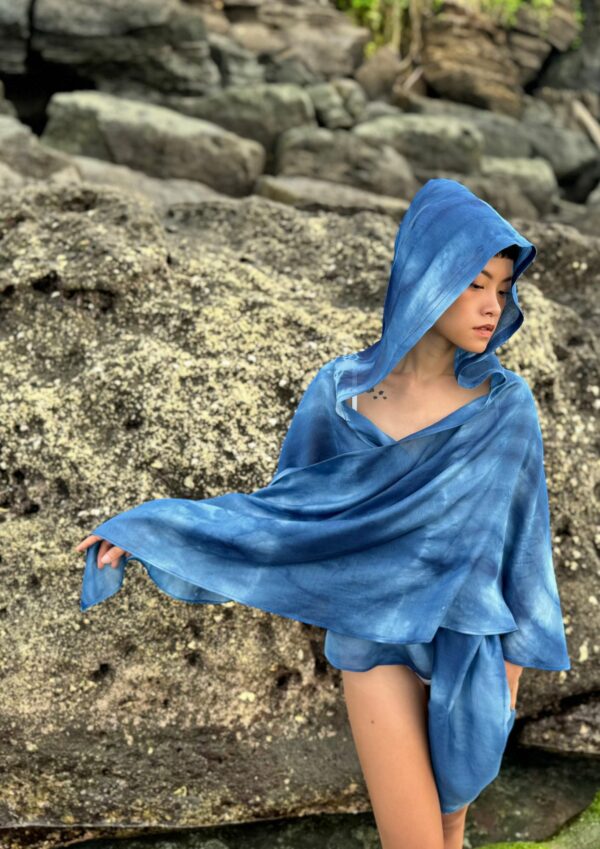 MAXI SCARF HOODIE BLUE INDIGO